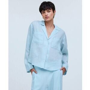 Madewell Resort Long Sleeve Ramie V Neck Button Up Shirt US Women's XL New